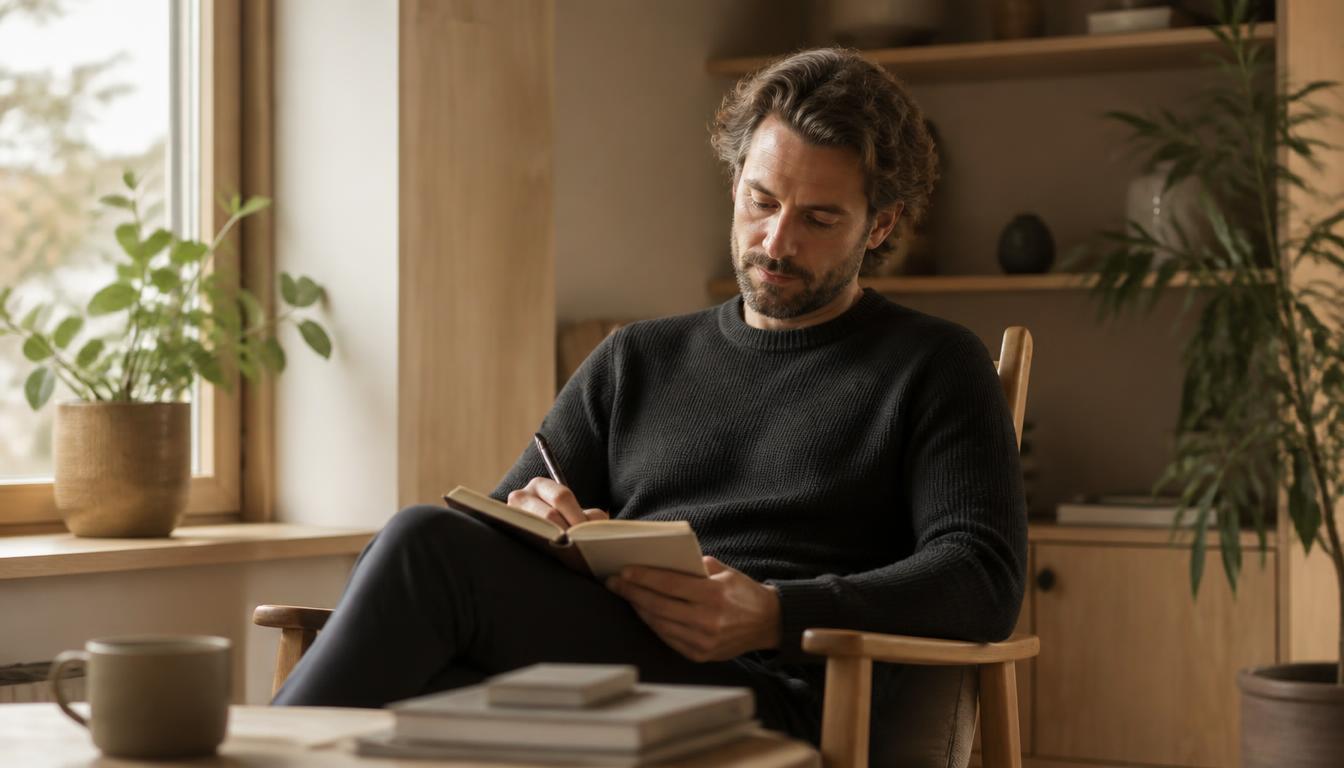 Person som reflekterar över sina personliga värderingar och vad som är viktigt i livet.